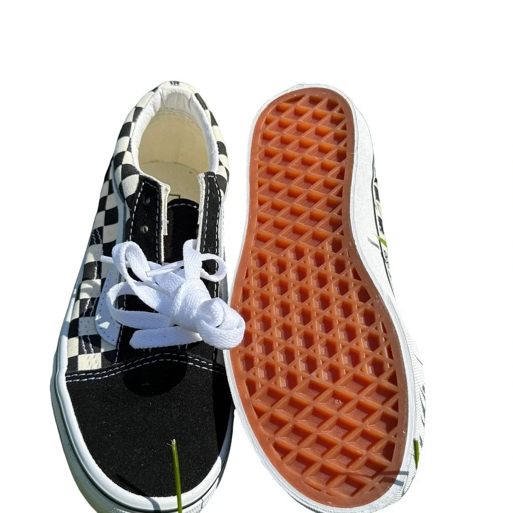 Vans Old Skool Sneakers Kids Size 1 Black White Suede Canvas Checkerboard Skate